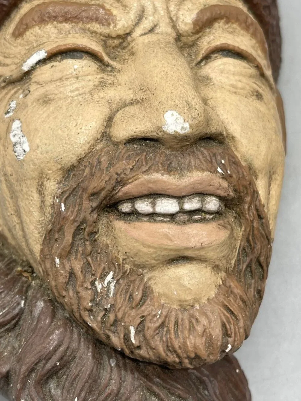chalkware head wall hangings set of 2 1)Himalayan brown hat scarf beard READ